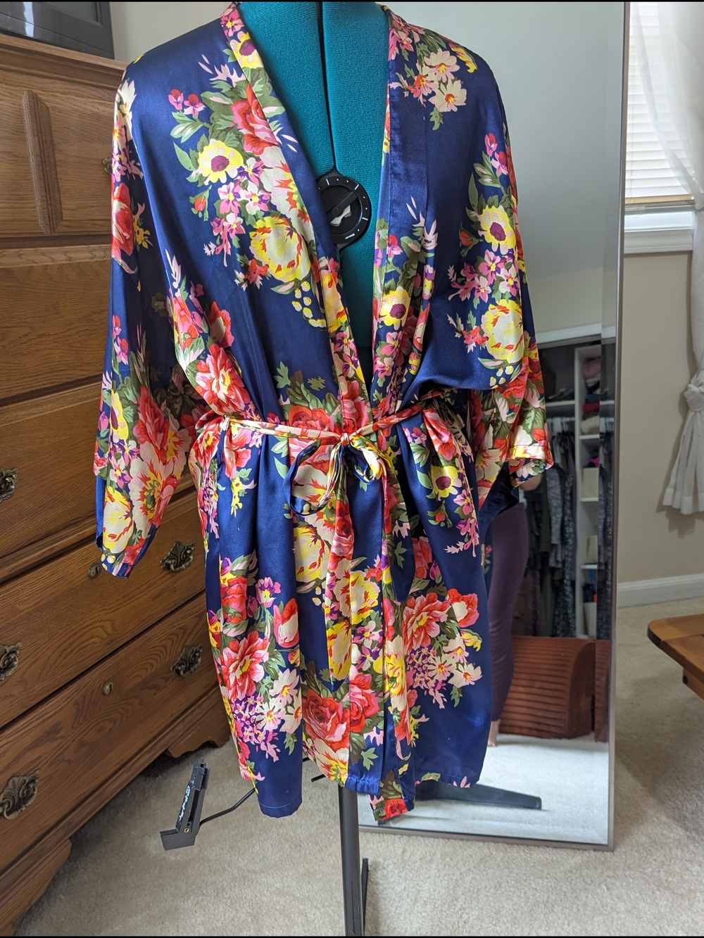 Floral Satin Kimono Jacket - Navy Floral
